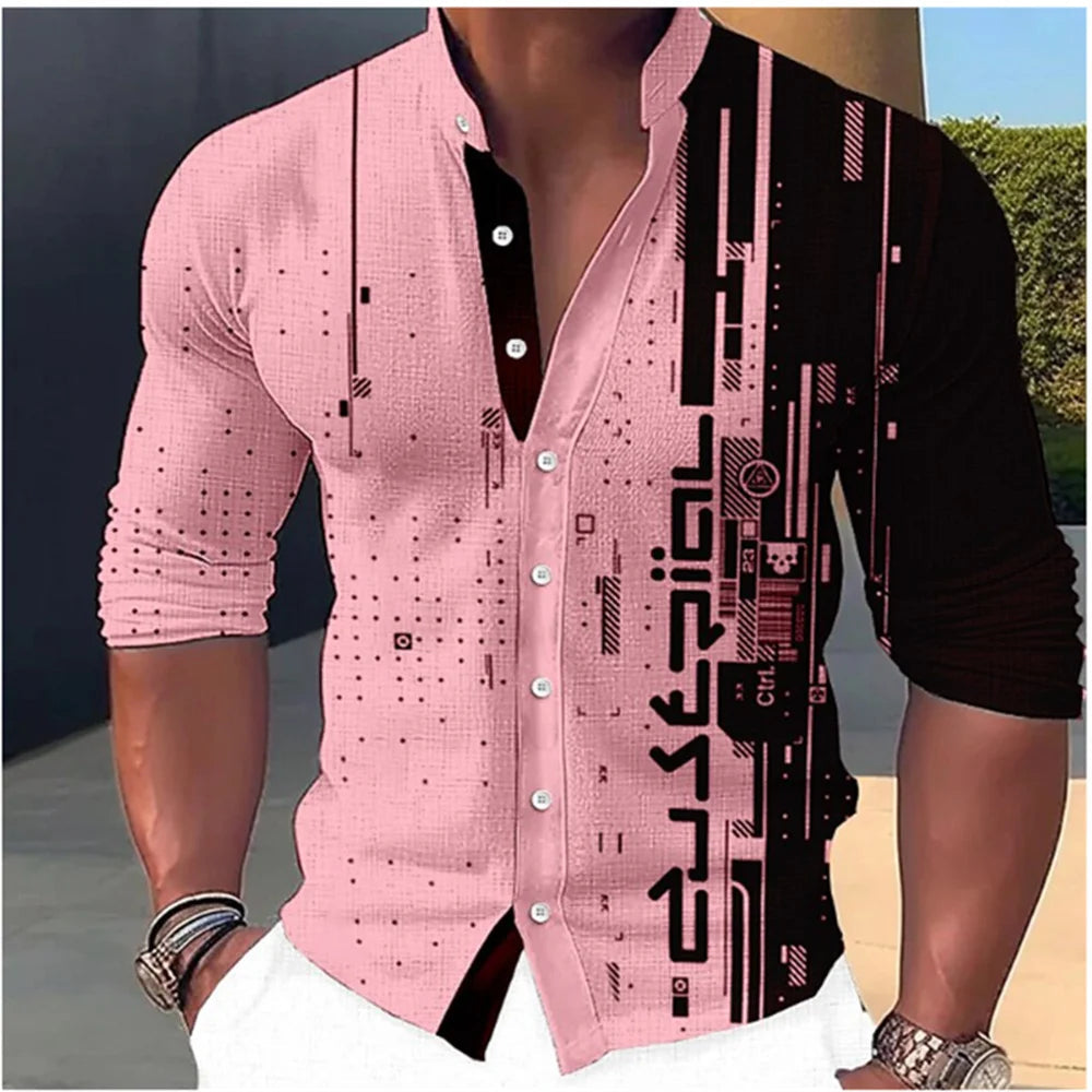 2023 Fashion and Fashion Standing Neck Shirt Men's Long Sleeve Shirt Casual Outdoor Party Soft and Comfortable Fabric Button Top GlowCart