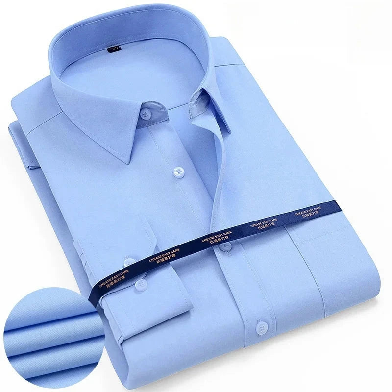 Men Shirt Long Sleeve Solid Basic Formal Dress Shirts GlowCart