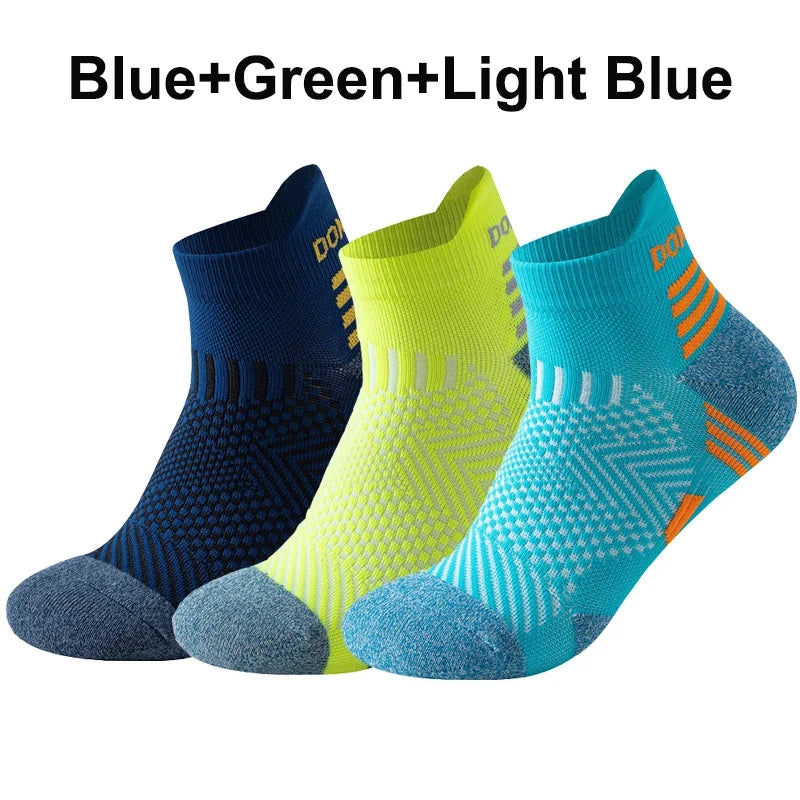 3 Pairs Marathon Socks Men Women Professional Sport Ankle Running Socks Thickened Cushioned Tube Low Cut Fitness Short Sock Mesh GlowCart