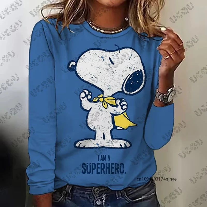Autumn Winter New Cartoon Snoopy Print Women's Long Sleeve GlowCart