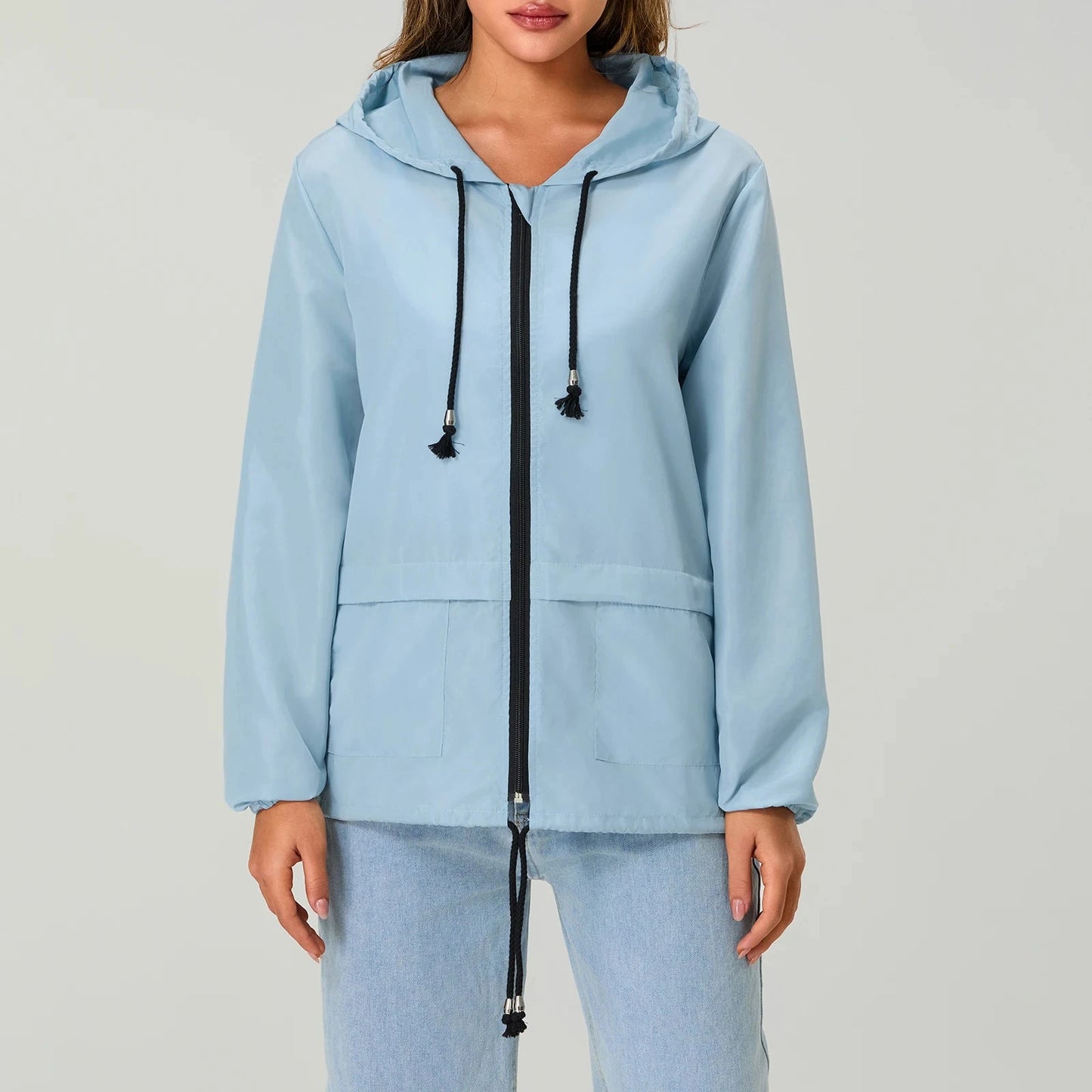 Women Packable Rain Jacket Outdoor Hooded Windbreaker with GlowCart