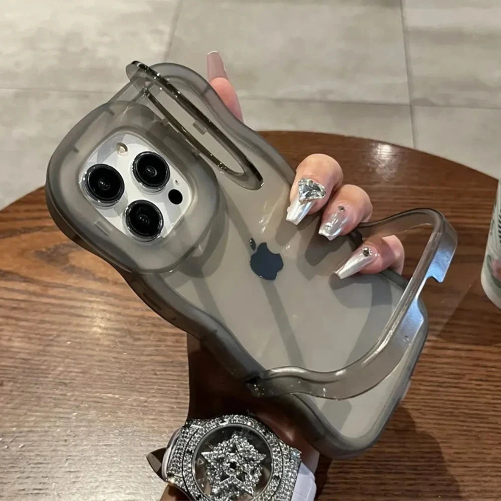 2IN1 Folding Stand Wave Clear Phone Case For iPhone 16 15 11 GlowCart