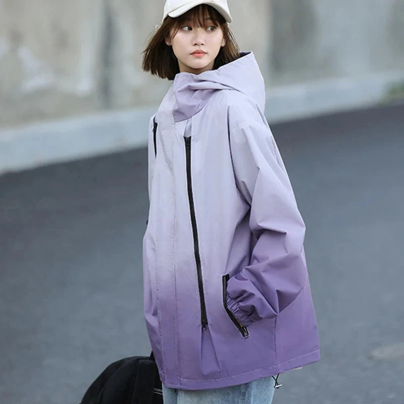 Gradient Color Windbreaker Jacket Women Spring Autumn Sporty GlowCart