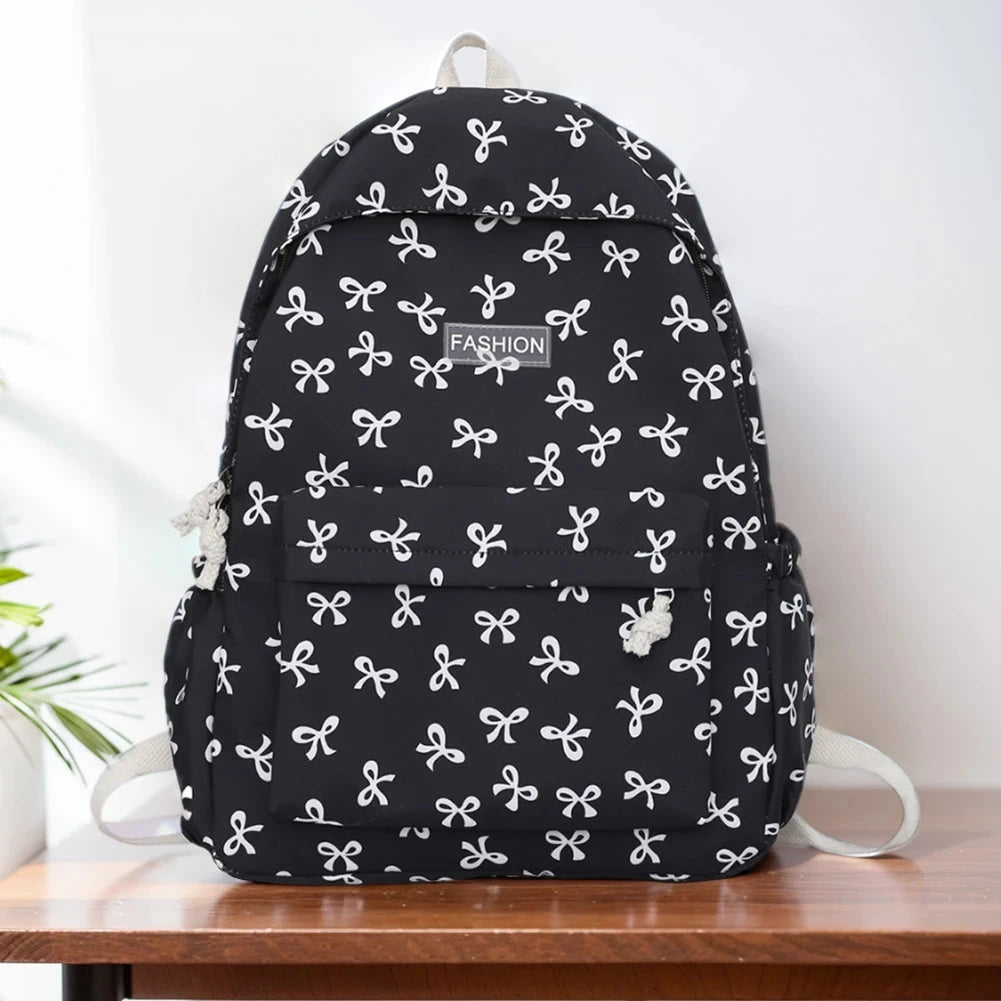 Nylon Student Backpack Bow Printed for Girls Women Schoolbag GlowCart