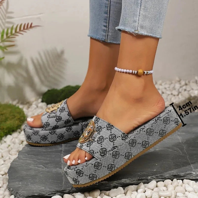 Women's Summer New Metal Decorative Designer Thick Soled GlowCart