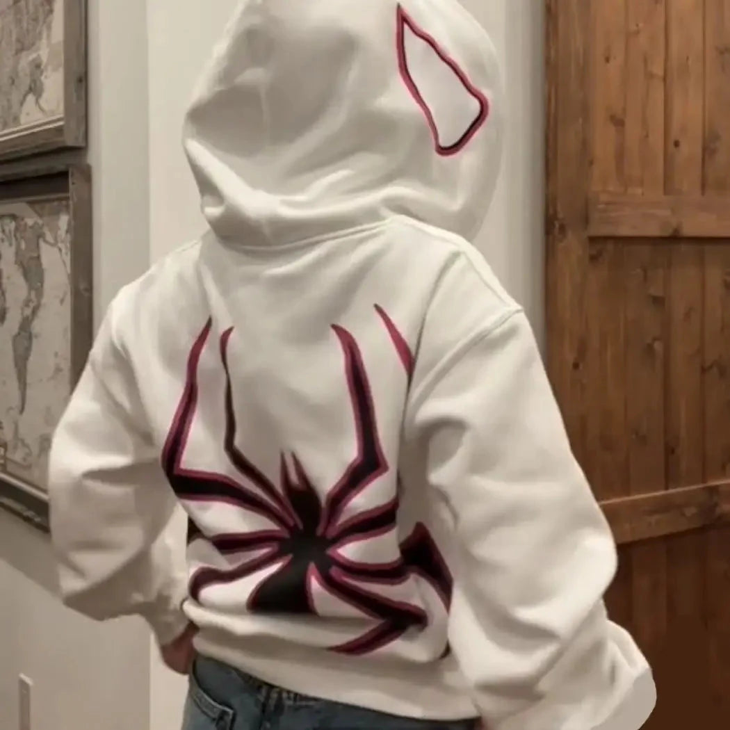 Full Zip Up Spider Hoodie Women Men Streetwear Harajuku GlowCart