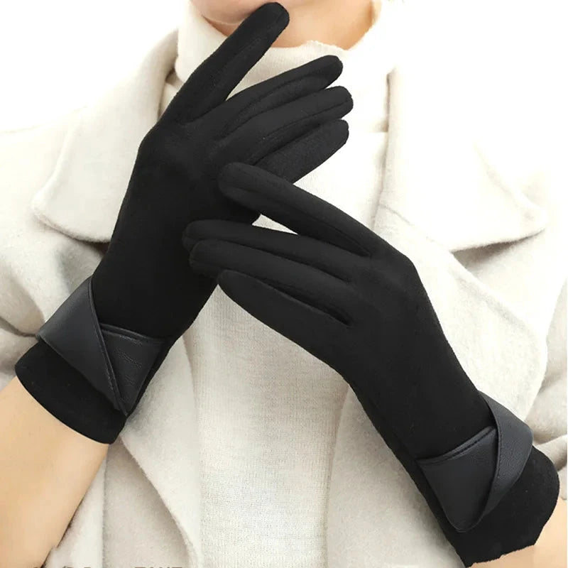 Fashion Winter Padded Warm Gloves Elegant Solid Color Suede GlowCart