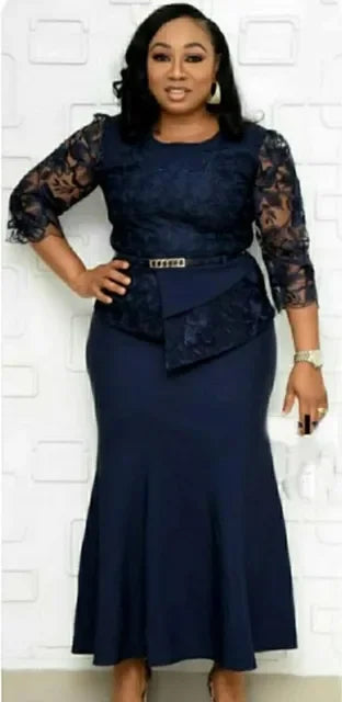 4XL 5XL Plus Size Christmas Dresses Women O Neck 3/4 Sleeve