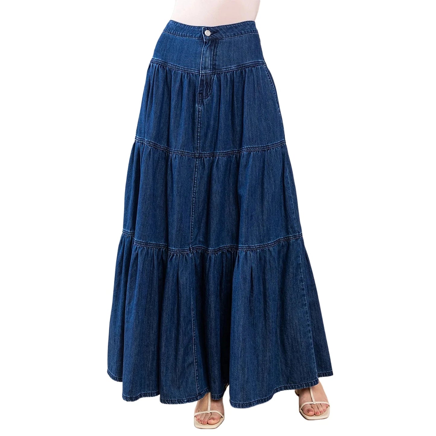2025 New Fashion Women's Denim Long Skirt Stylish Solid High Waist A-Line Jean Skirt for Summer & Spring GlowCart