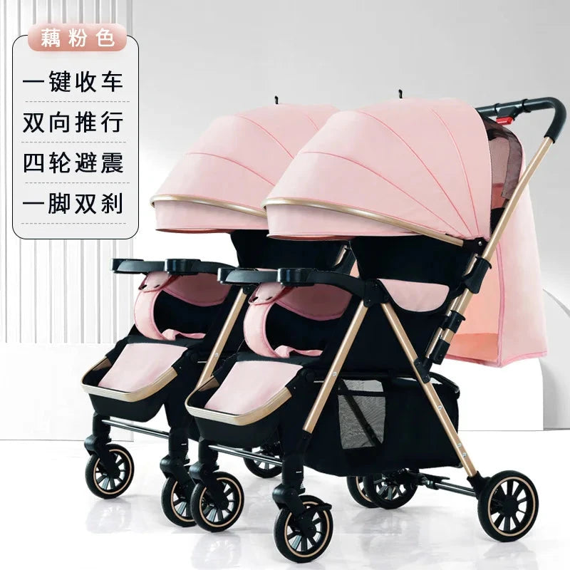 Detachable Twin Baby Stroller for Second Child, Can Sit or Lie Down, Foldable Baby Stroller for Children To Go Out GlowCart