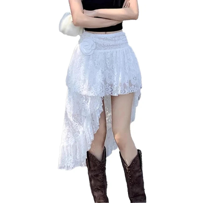 Women Retro High Waist Puff Skirt Three-Dimensional Flower GlowCart