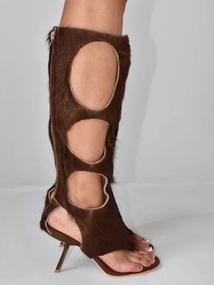 2025 New Luxury Women's Knee-High Boots | Real Horsehair GlowCart