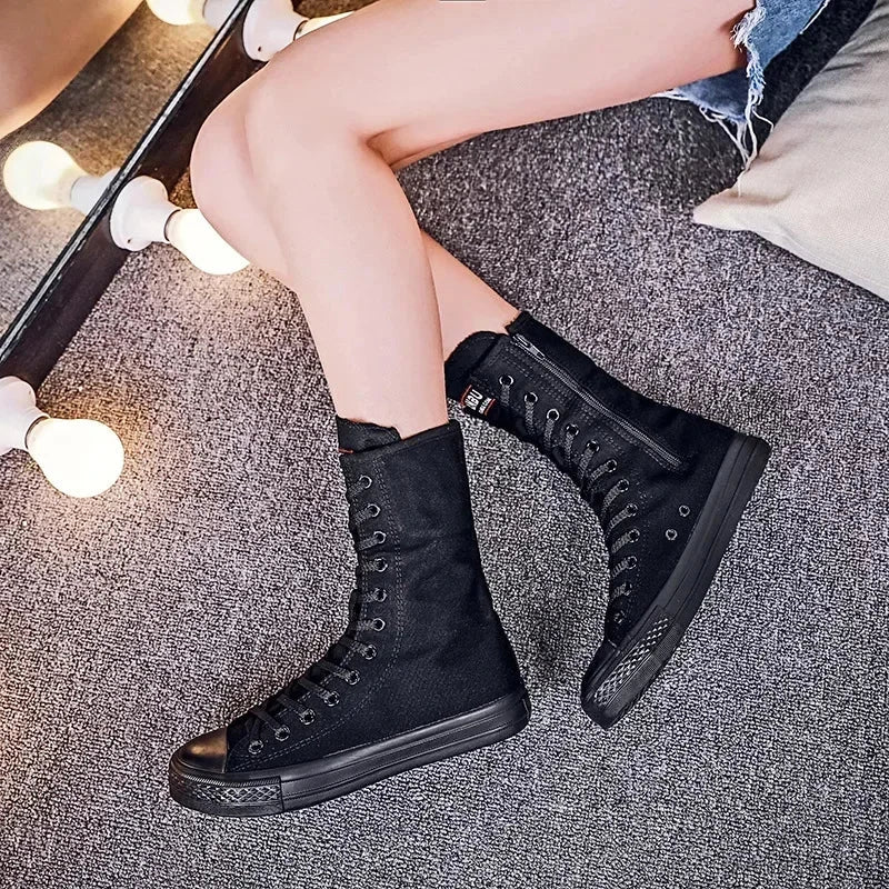 Canvas Long Boots for Women High Top Women Canvas Shoes Lace GlowCart