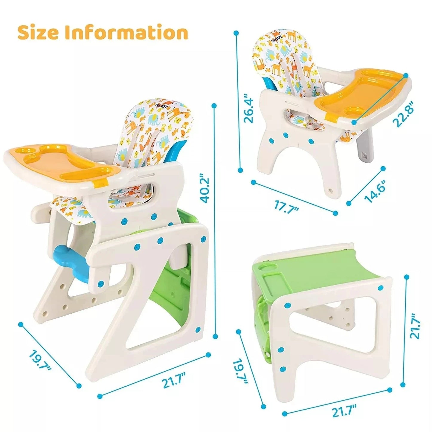 SEJOY High Chairs For Babies Toddlers 3-in-1 Baby High Chair Adjustable Backrest Infant Baby Feeding Chair For Eating GlowCart