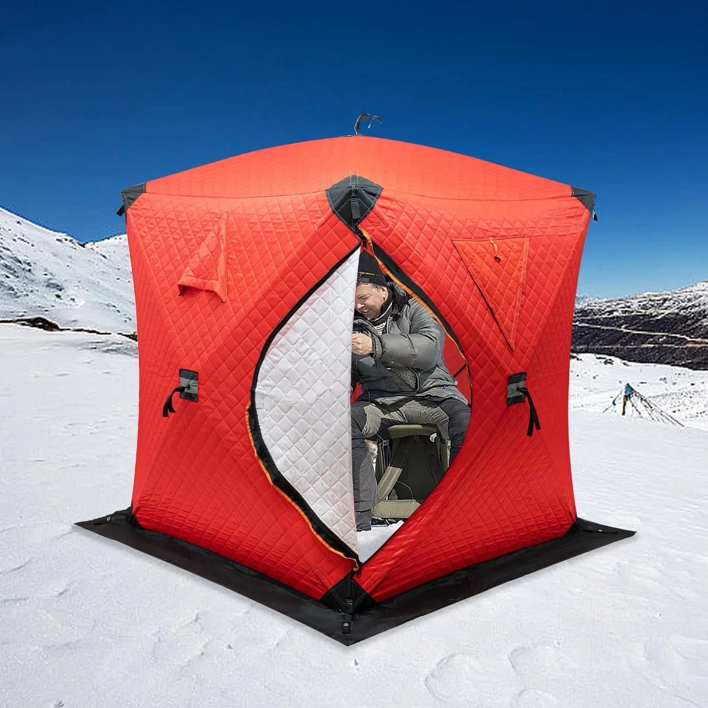 Orange/Blue/Red Insulated Ice Fishing Tent Freestanding GlowCart