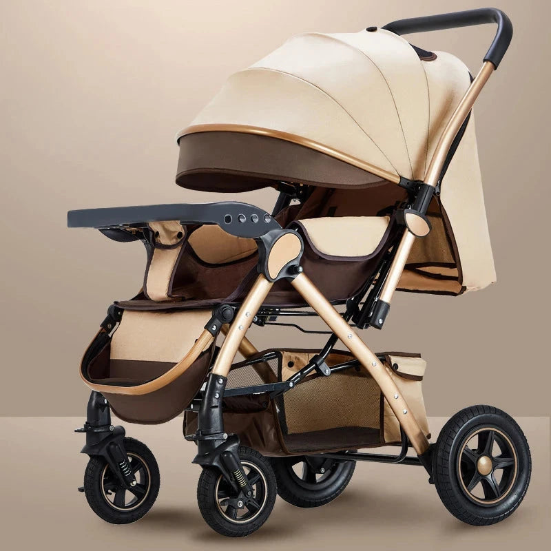 Four-wheel Strollers High Landscape Strollers Baby Car Trolley Pram Baby Carriage Foldable and Washable Multifunctional Stroller GlowCart