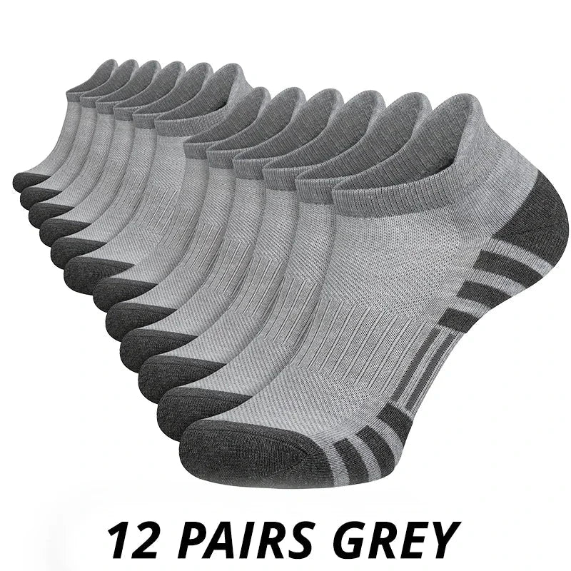 12 Pairs Men's Mesh Breathable Sports Socks , Solid Color Low Cut Casual Short Tube Socks For All Seasons GlowCart