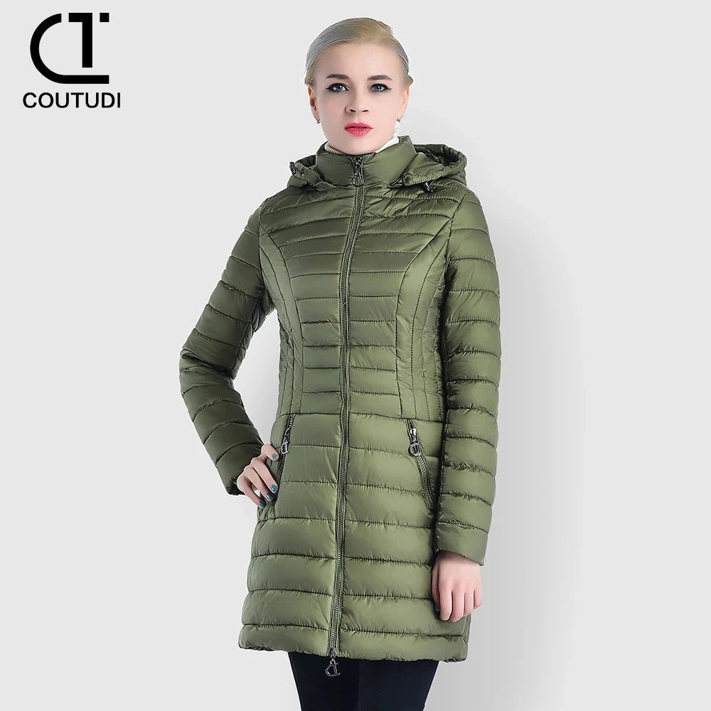COUTUDI-Women's Winter Long Down Coat, Slim Hooded Warm GlowCart