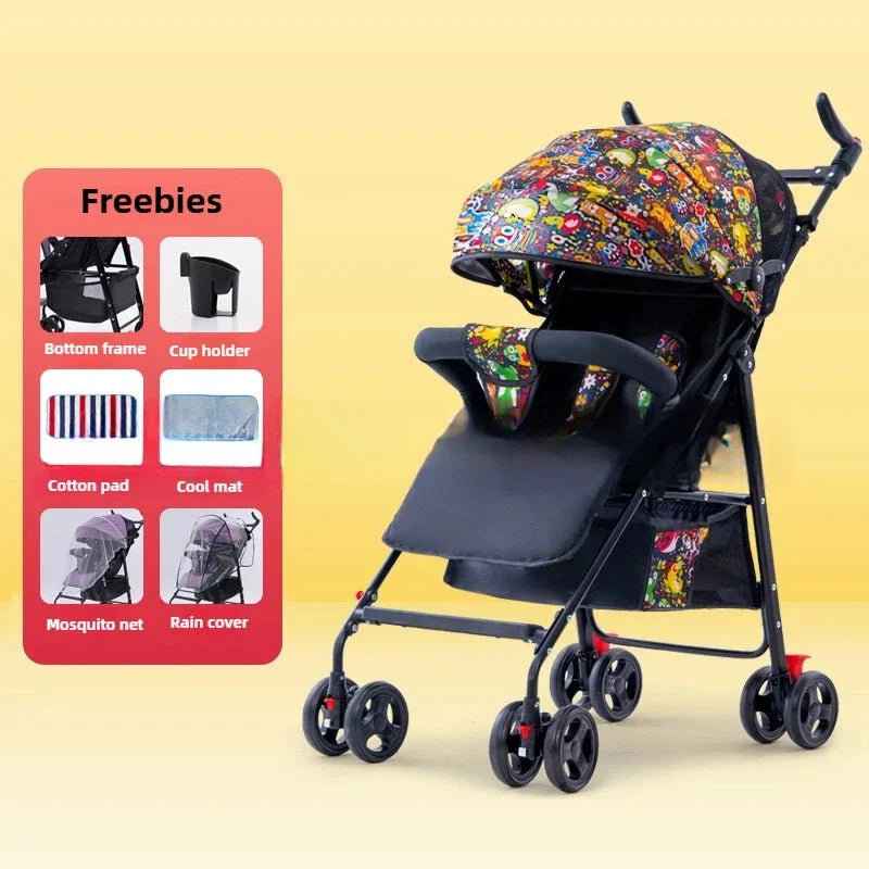 Baby Stroller Can Sit or Lie Down, Ultra-light, Portable, Simple Shock-absorbing Folding Baby BB Stroller GlowCart