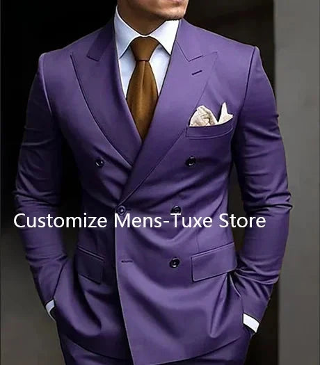 High Quality Brown Men's Suits Double Breasted Bespoke GlowCart