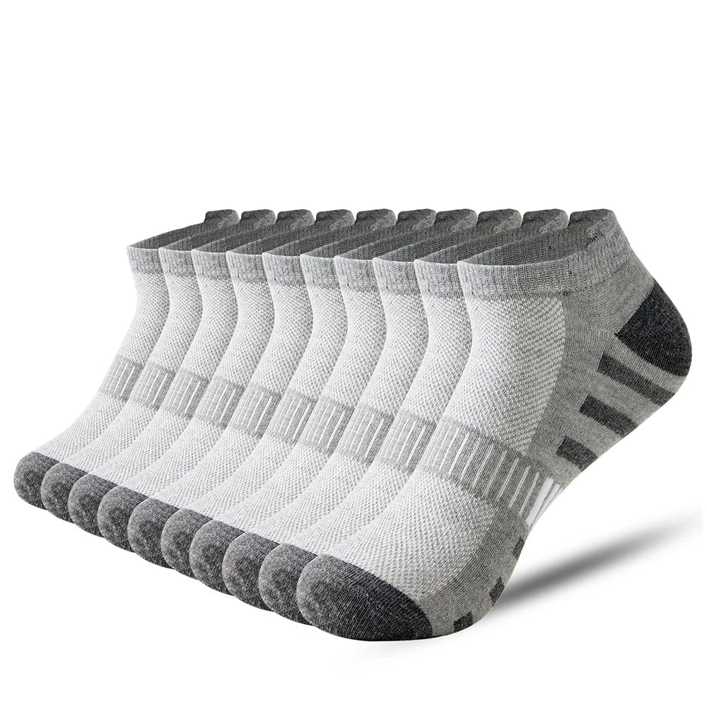 10 Pairs Men's Ankle Socks Summer Thin Men's Mesh Breathable Sports Short Socks Black Teenager Striped student Socks Gift 39-44 GlowCart