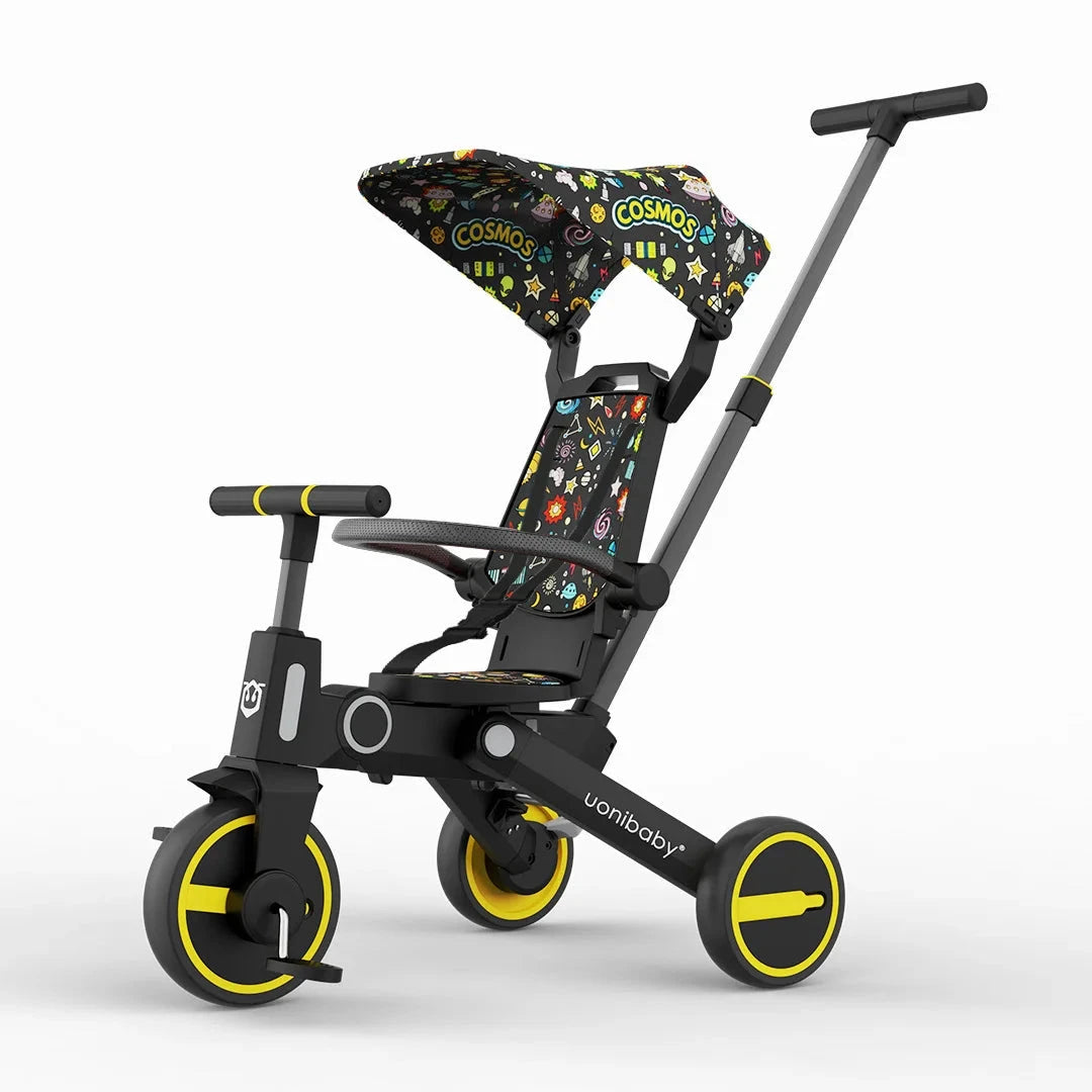 Children's Push Tricycle Baby Pedal Tricycle with Canopy Rideable and Swivel Foldable Baby Stroller GlowCart