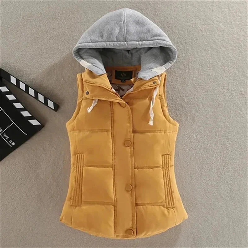 Women Autumn Winter Short Down Vest Hooded Warm Casual GlowCart