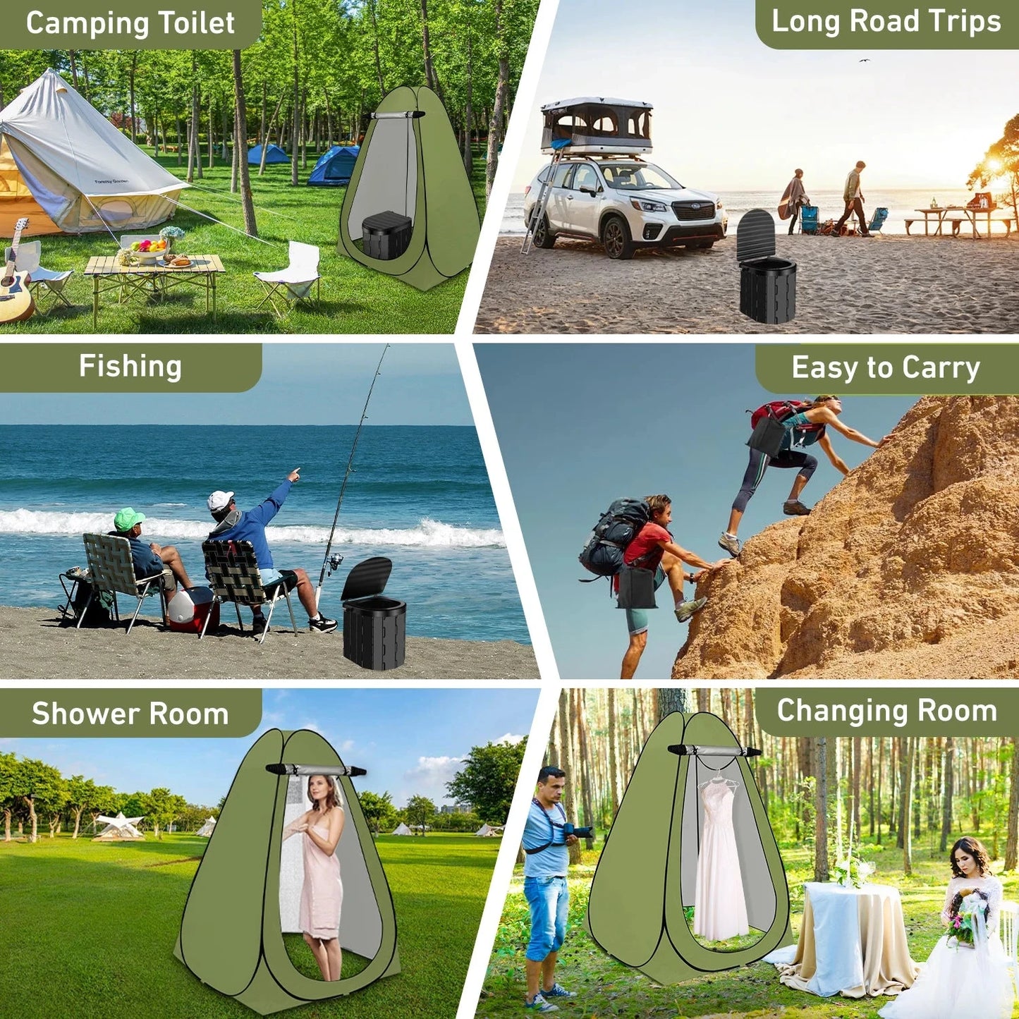 Camping Toilet with 1.5m Pop up Privacy Tent Large Portable GlowCart