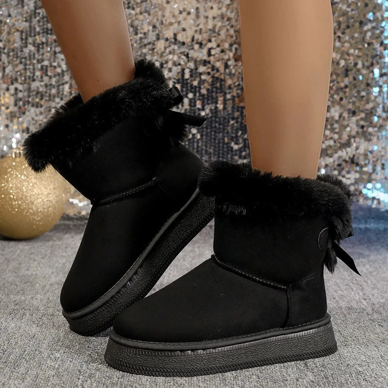New Fashionable Bow Round Toe Elegant Snow Boots Winter Flat GlowCart