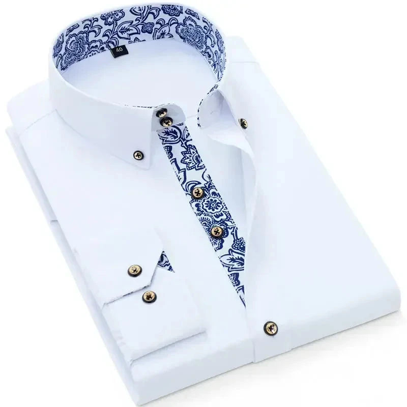 Men's Cotton Shirt Formal Business Collar Dress Shirts Long GlowCart