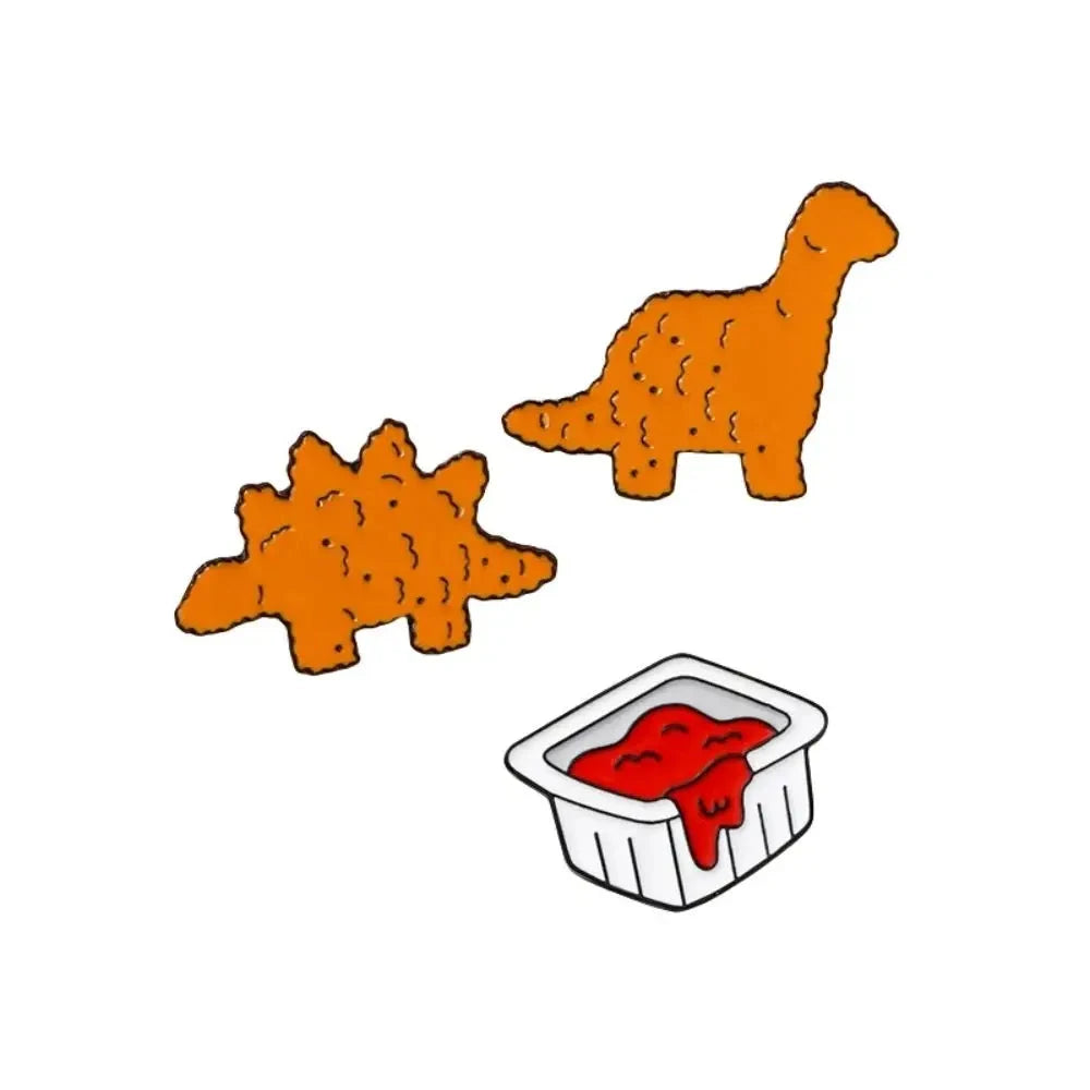 Cute Dinosaur Biscuits Tomato Ketchup Enamel Pin Cartoon GlowCart