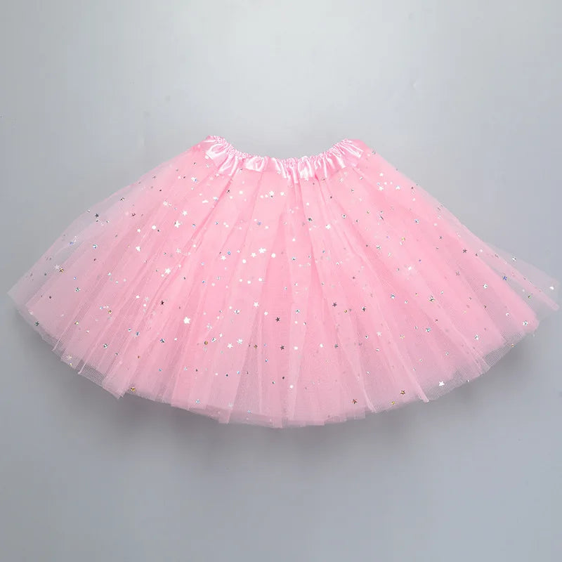 Kids Baby Star Glitter Dance Tutu Skirt For Girl Sequin 3 Layers Tulle Toddler Pettiskirt Children Chiffon 2-8T GlowCart