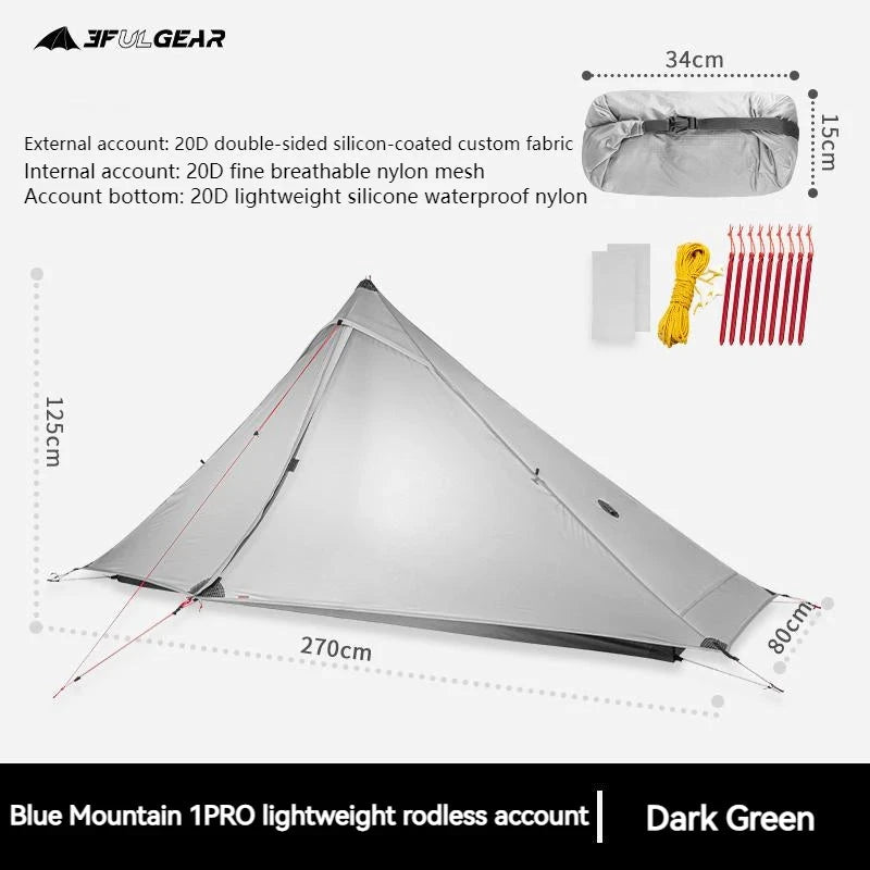3F UL GEAR LanShan1 Pro Camping Tent 20D Double Layer GlowCart