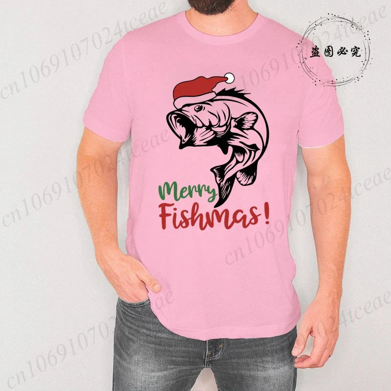 Fishing Christmas Men's T Shirts Merry Fishmas Print Tees GlowCart