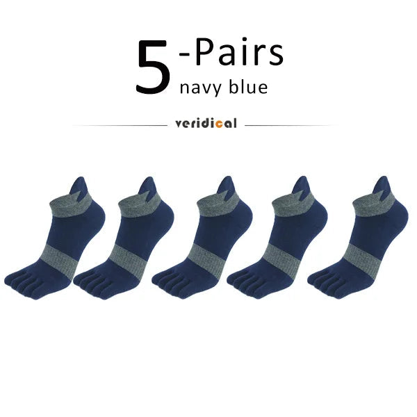 5 Pairs Five Finger Ankle Sport Socks Cotton Mens Striped Mesh Breathable Shaping Anti Friction No Show Socks With Toes EUR39-46 GlowCart