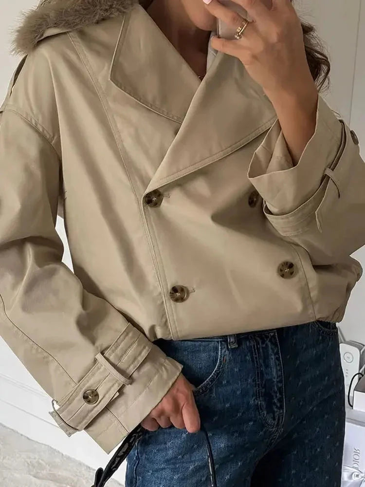 Women's Short Waterproof Windbreaker Lapel Double Breasted GlowCart