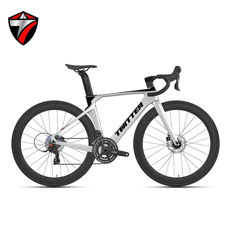 Twitter 700X28C Sensah 24 Speed Carbon Road Bike Hydraulic Disc Racing Bicycle With 50mm Carbon Wheelset inner Cables For Adults GlowCart