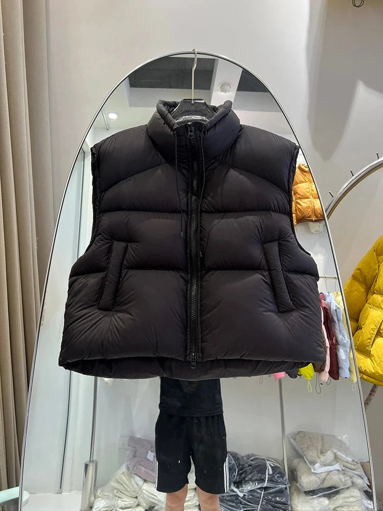 Autumn Winter Stand Collar Solid Fluffy Down Vest Women GlowCart