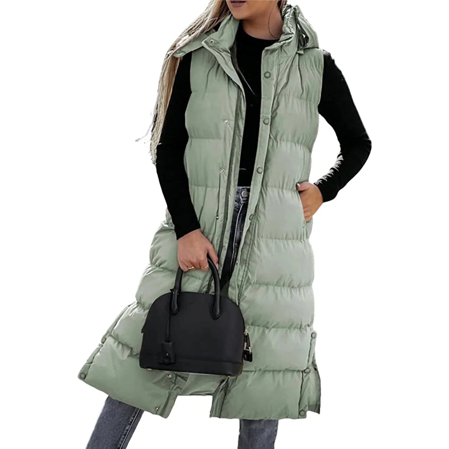 Women s Quilted Puffer Vest with Hood Sleeveless Zip-Up GlowCart