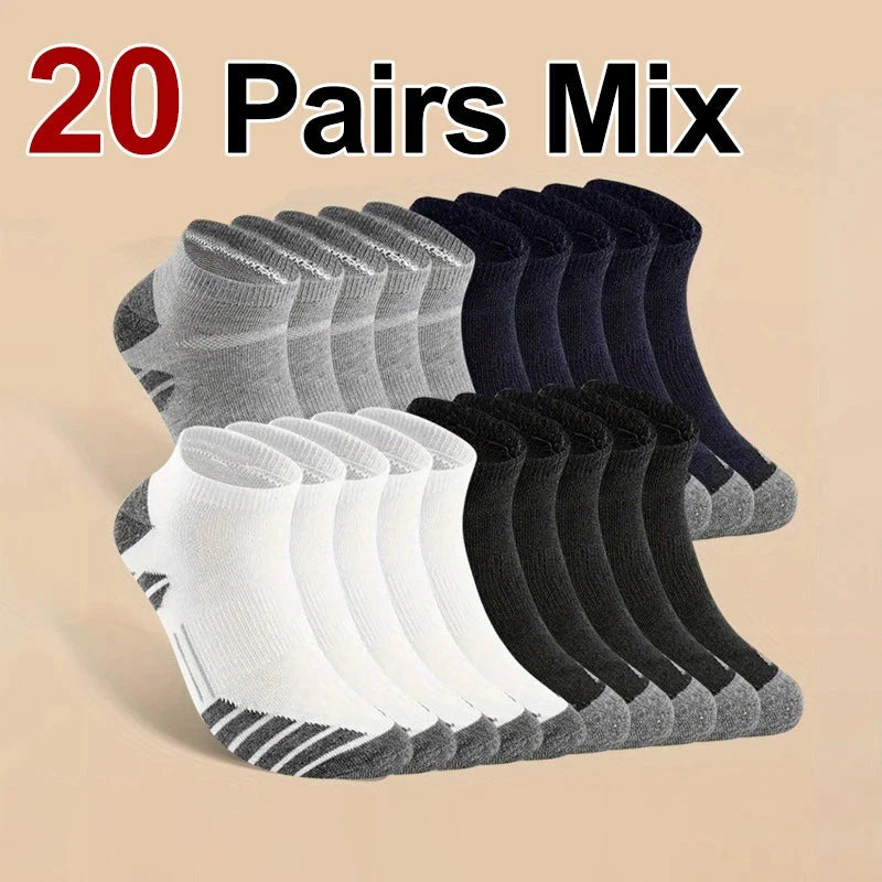 10/20 Pairs Men Women Sports Boat Socks Sweat Absorbing Breathable Suitable All Seasons Running Fitness Low Cut Casual Socks GlowCart