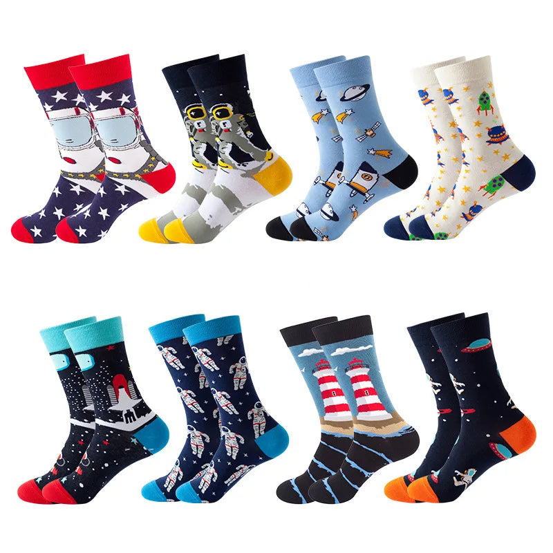 8 Pairs Novelty Fashion Happy Men and Women Casual Socks Funny Space Grid dots Crew Socks GlowCart