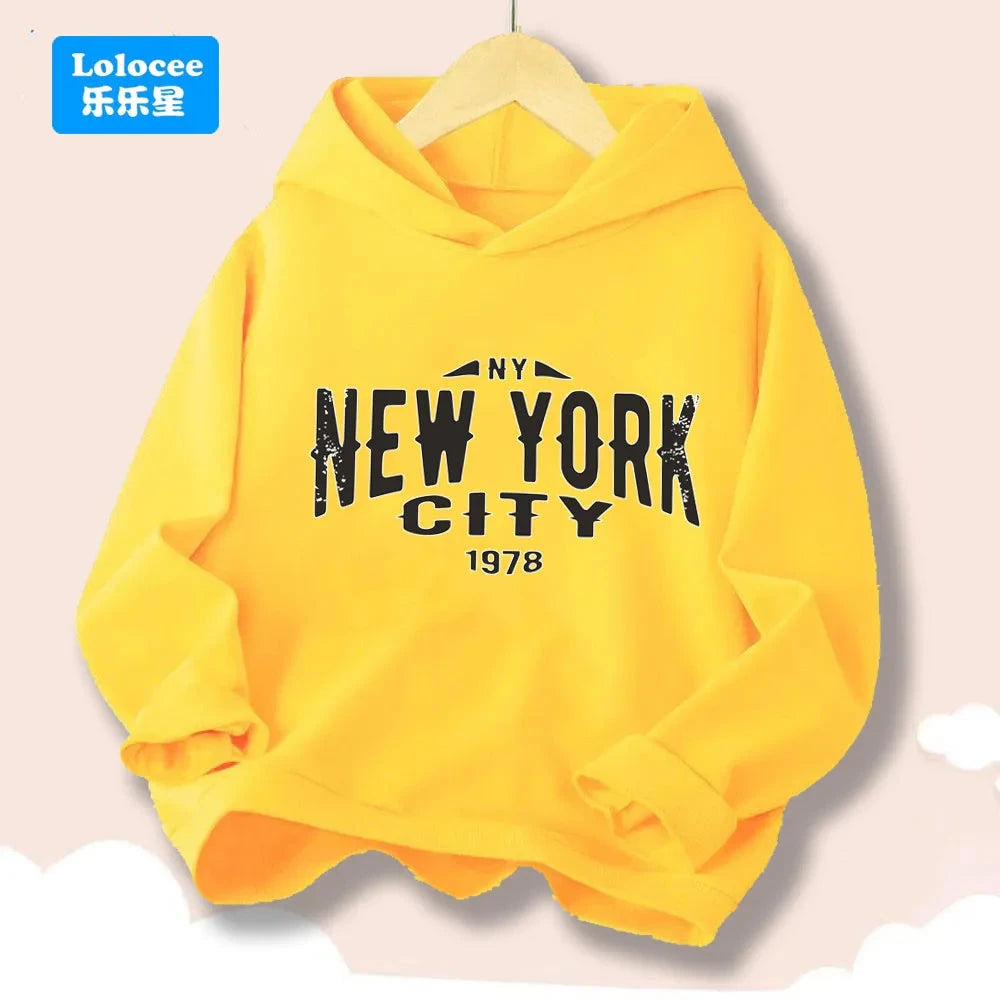 Boy Girl New York U.S.A City Hoodies Fashion Letter Printed Graphic Hooded Sweatshirts Kids Loose Pullover Sportwear ZMNY3 GlowCart
