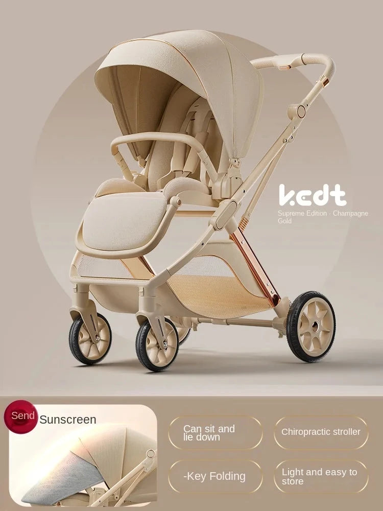 Baby carrige can sit or lie down Lightweight Folding Newborn Baby High Landscape Stroller Two-way Push Anti Vibration Wheels GlowCart