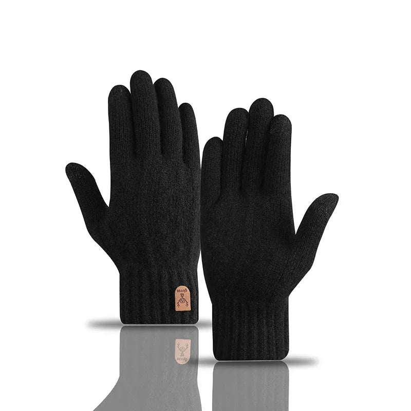 New men's warm gloves for winter touch screen plus velvet thickened cold-proof and warm wool knitted gloves GlowCart