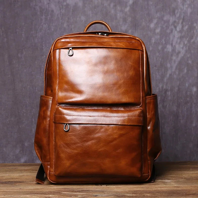 Natural Top Layer Cowhide Backpack For Men's Casual Fashion GlowCart