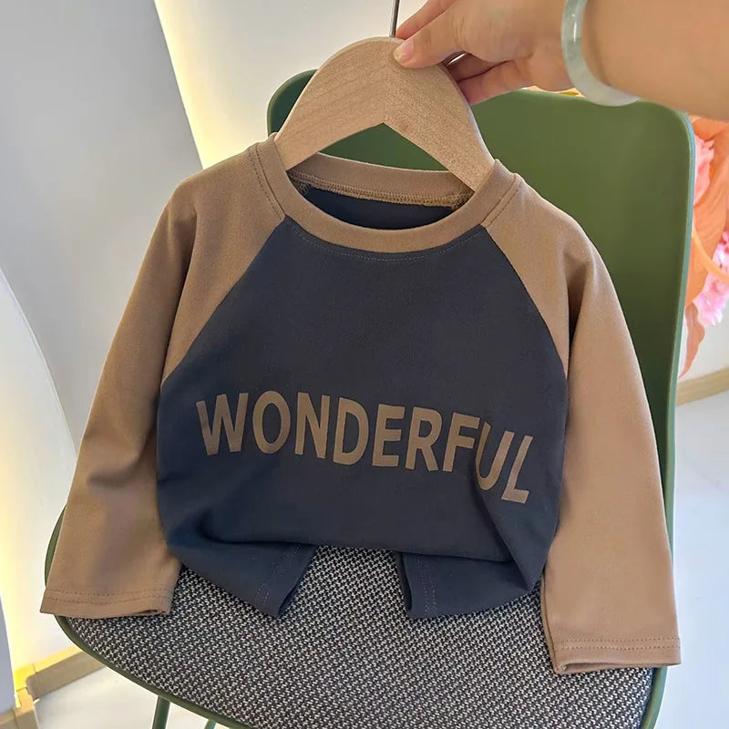 New Autumn Girls and Boys Long Sleeve T-shirt Base Shirt Letter Korean Style Children Clothing GlowCart