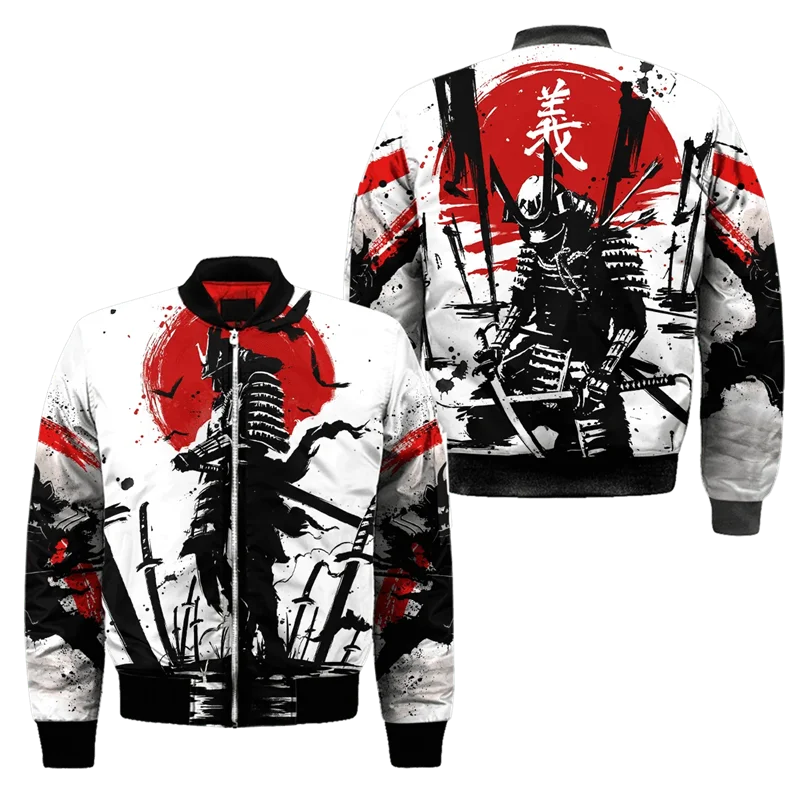 Spring Autumn Mens Bomber Jacket Samurai Oni Mask Tattoo 3D All Over Printed Zip Tracksuits Unisex Casual Zipper Jacket Clothing GlowCart