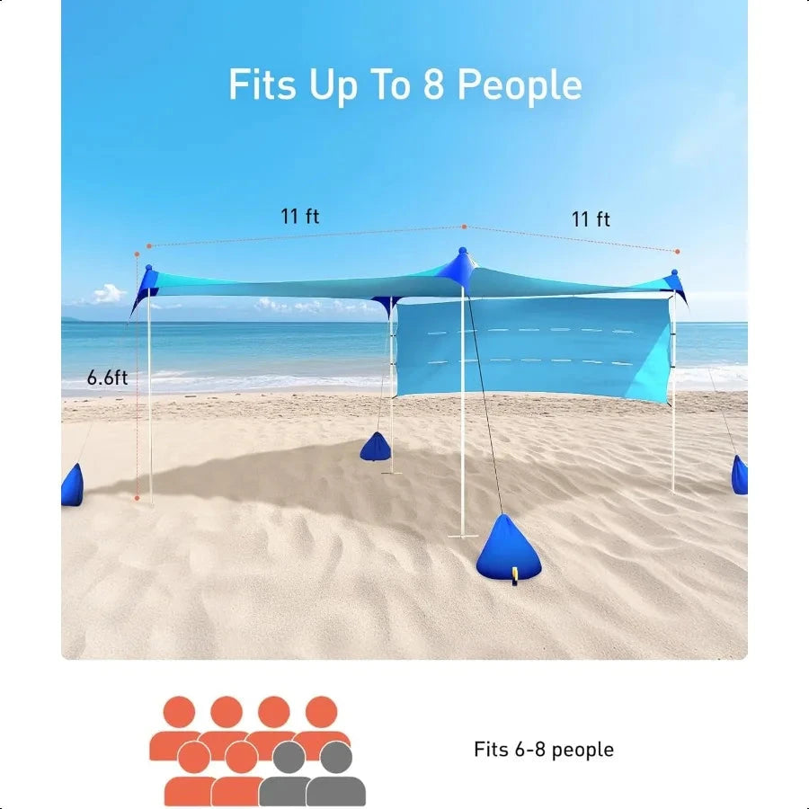 Beach Tent Sun Shelter 11x11ft UPF50+ Protection Beach GlowCart