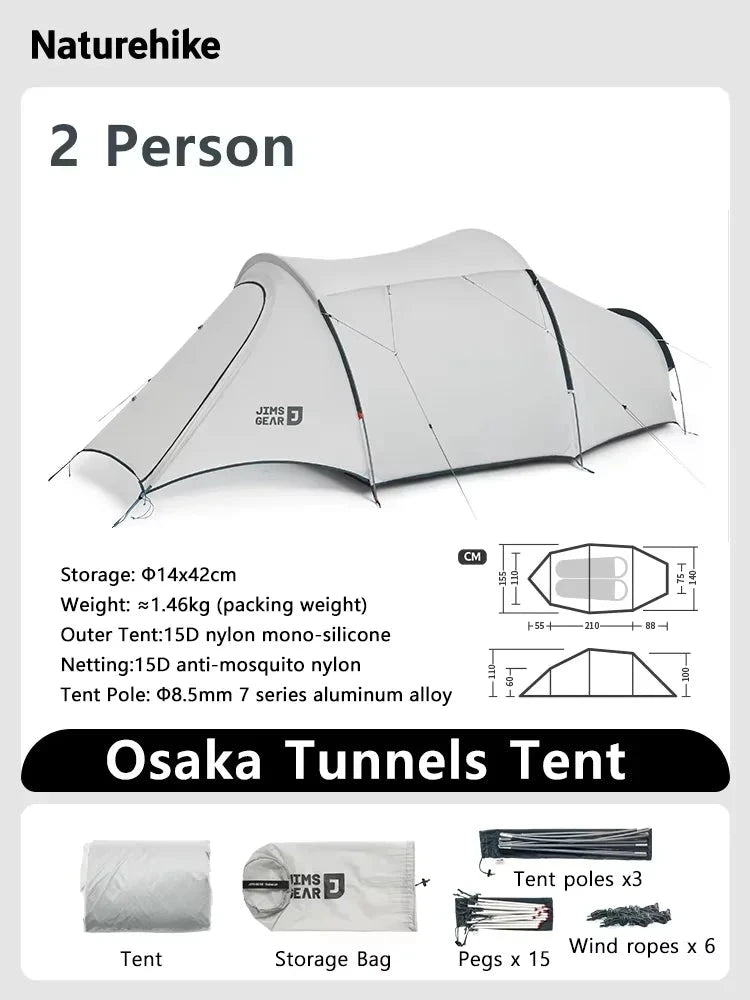 Naturehike Osaka Tunnels Tent 1 2 People Camping Ultralight GlowCart