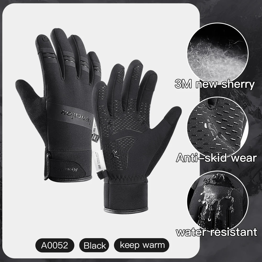 3M Gloves Black Waterproof Winter Warm Cycling Outdoor Sports Running Riding Motorcycle Ski Touch Screen Snowboard Gloves Men GlowCart
